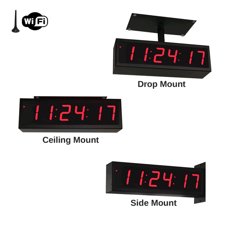 NTP PoE and WiFi Clocks/Timers 2" x 6 digit wifi double sided clock