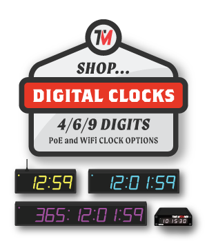digital network clocks with poe or wifi options